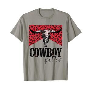 Western Cowgirl Leopard Punchy Cowboy Killers Bull Horn TShirt